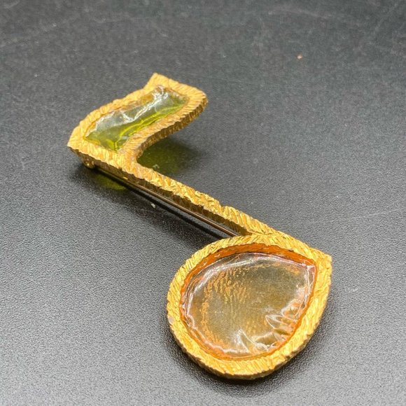 Poured resin gold tone musical note in the style of JOY vintage designer music l - Picture 2 of 5